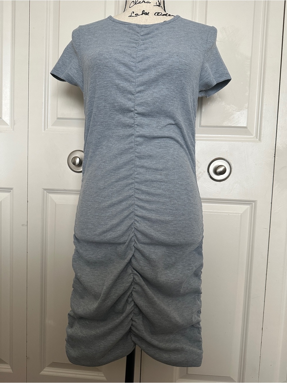 Divided by H&M Gray Knit Ruched Stretch Bodycon Dress Short Sleeve Crew M